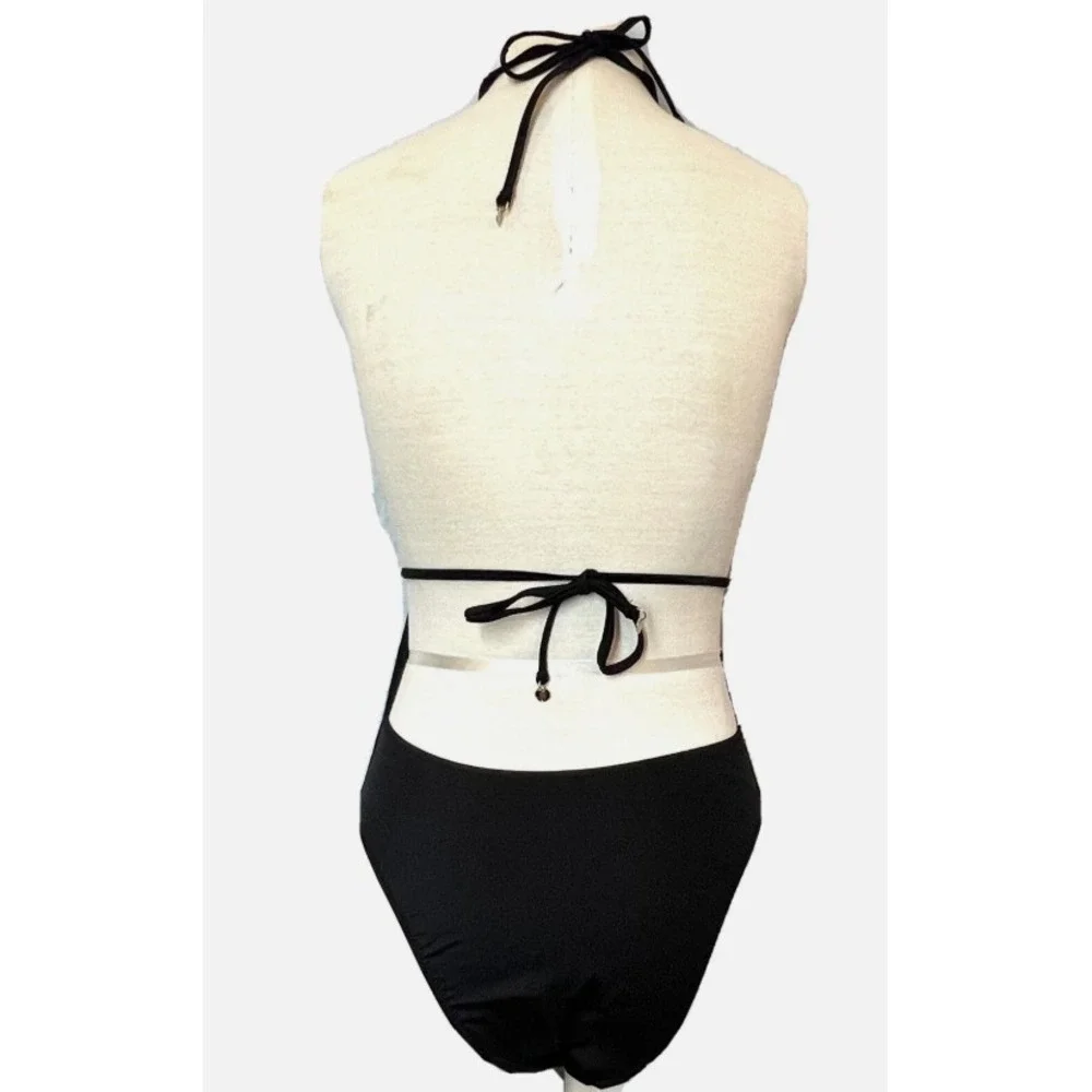 Victoria's Secret One Piece Swimsuit ‎ Black Beach Halter Front Keyhole Large
